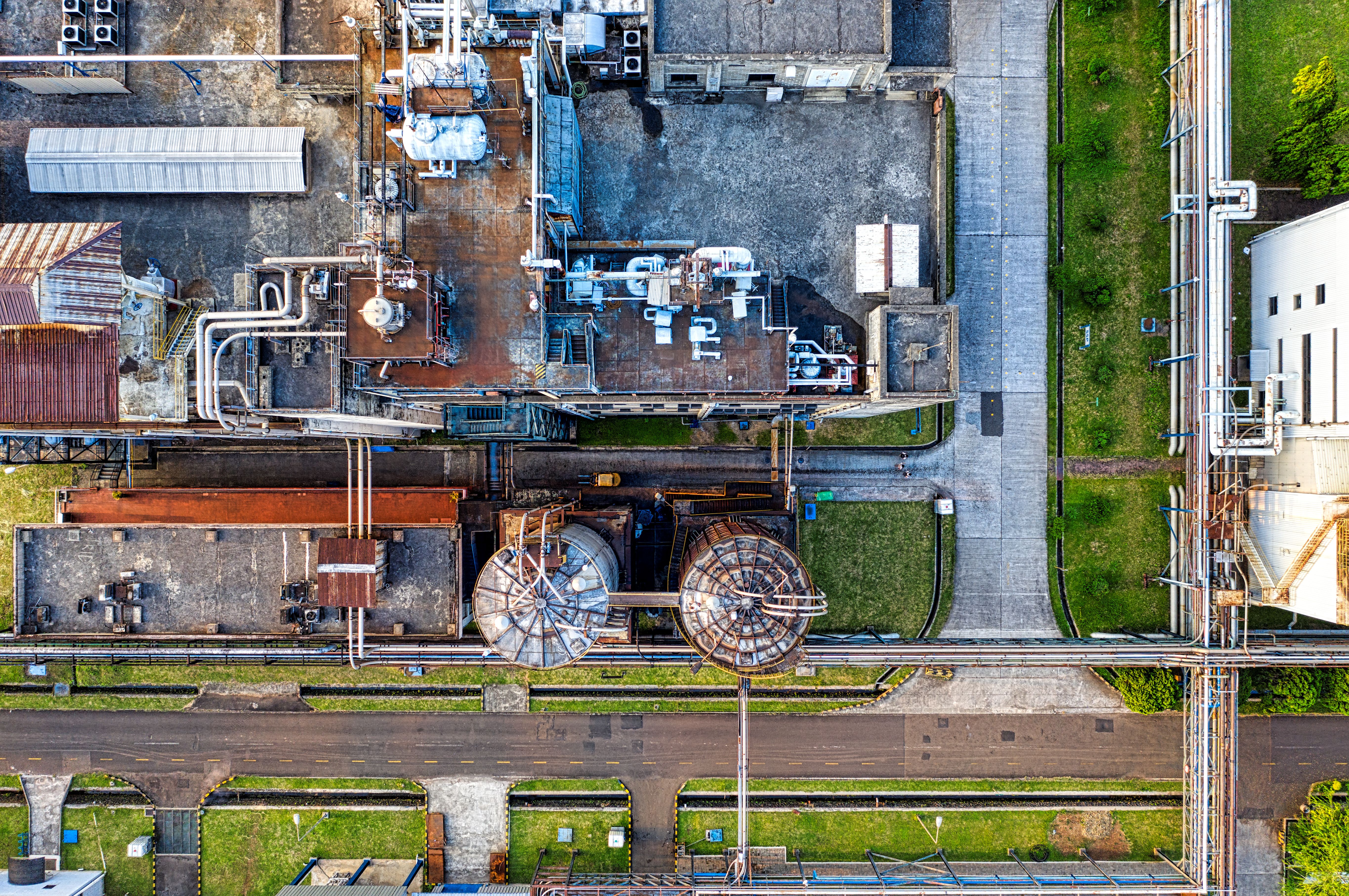 Aerial view of an interconnected industrial facility